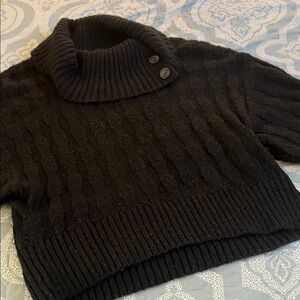 DKNY cropped Black Cowl Neck Sweater With  3/4 sleeves and button detail